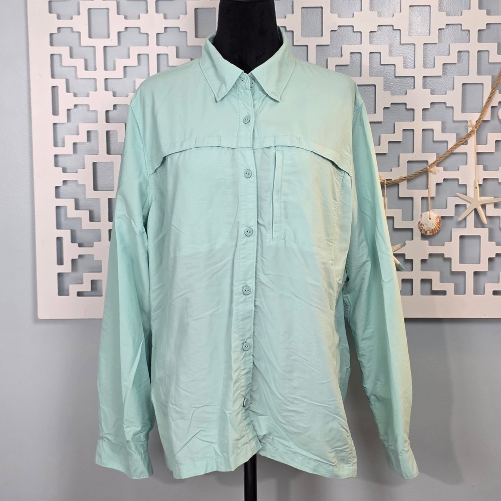 LL Bean Womens XL Regular Mint blue Vented Hiking Fishing Shirt Outdoor